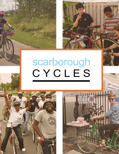 Scarborough Cycles Snapshot Cover with four photos of people cycling and the Scarborough Cycles logo in the middle