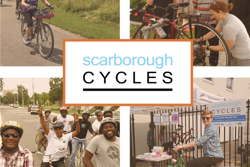 Scarborough Cycles Snapshot Cover with four photos of people cycling and the Scarborough Cycles logo in the middle