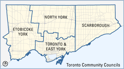 Map of Toronto's four Community Councils
