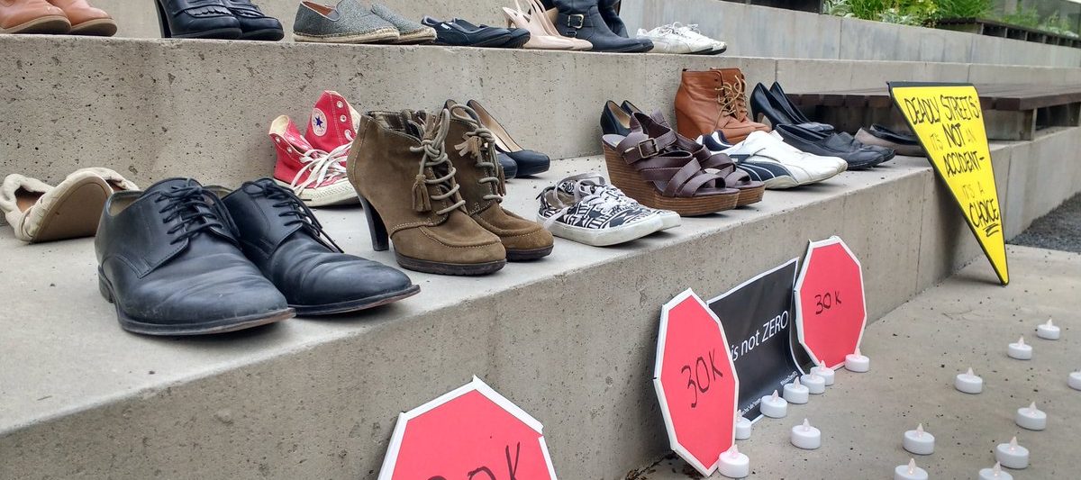 Shoes on display at a Vigil held by Friends and Families for Safe Streets