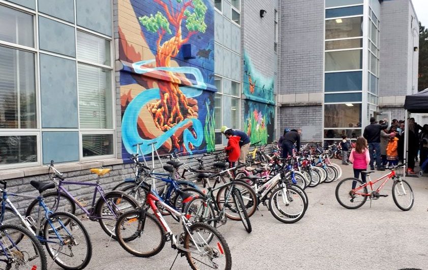 Bikes for the giveaway in Flemingdon and Thorncliffe Park