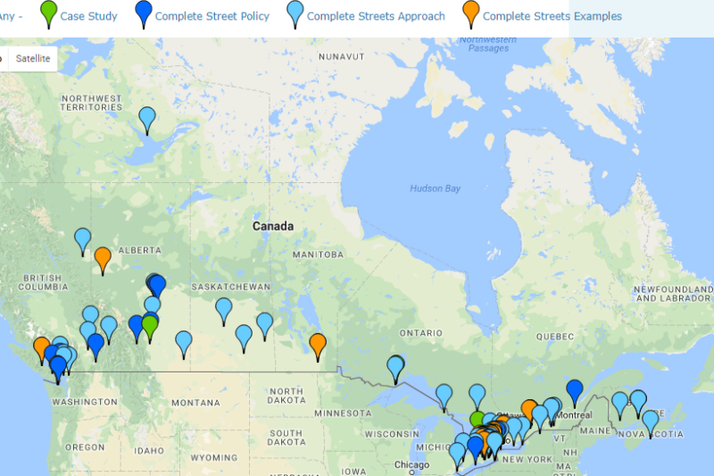 Map of Complete Streets Policies in Canada