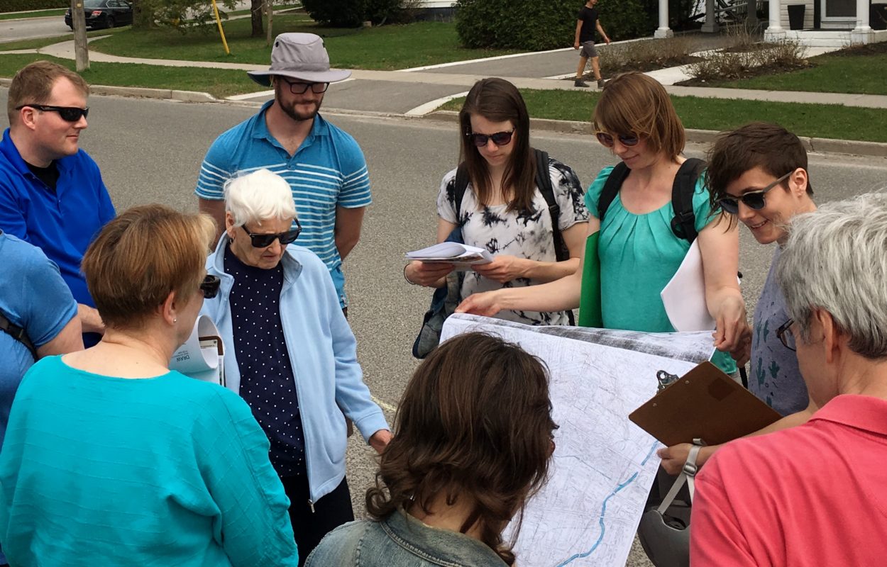 A group engaged in a neighbourhood walk audit